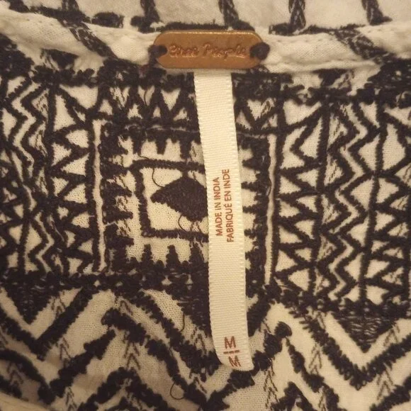 Free people Lola embroidered mini dress striped tier open back blk & wte M - Picture 8 of 11